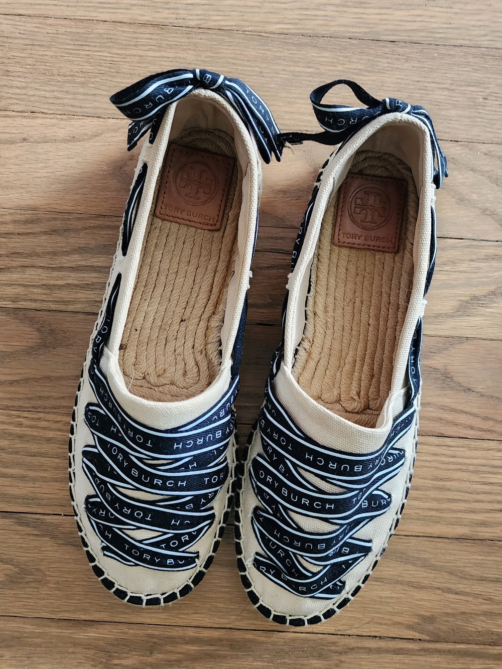 Tory Burch Women's Black and Cream Espadrille Flats